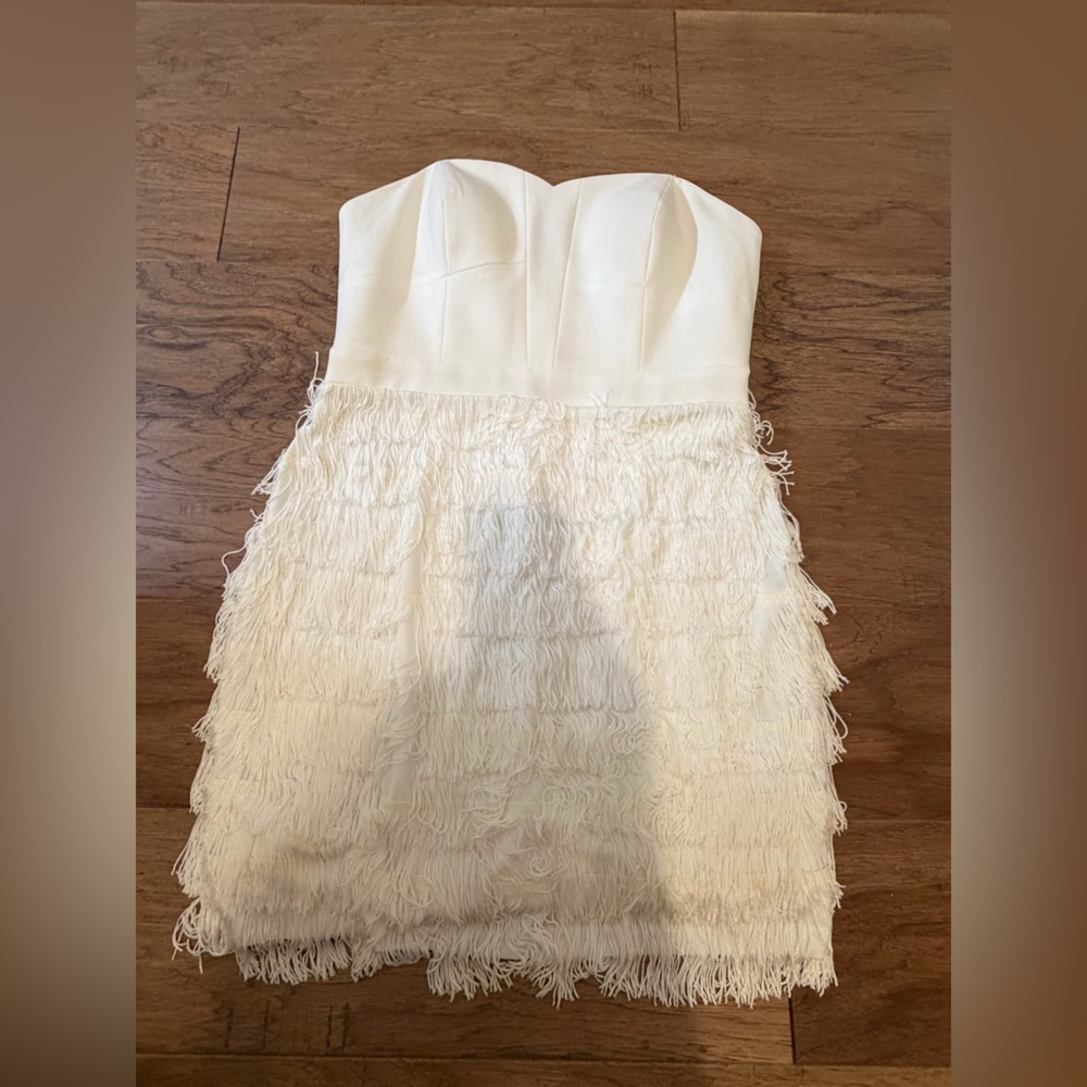 Aiden Mattox Fringe White Strapless Cocktail Dress Size 10